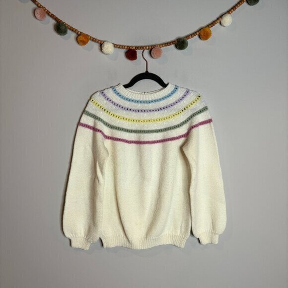 Hand Knit white colorful sweater - Picture 1 of 3